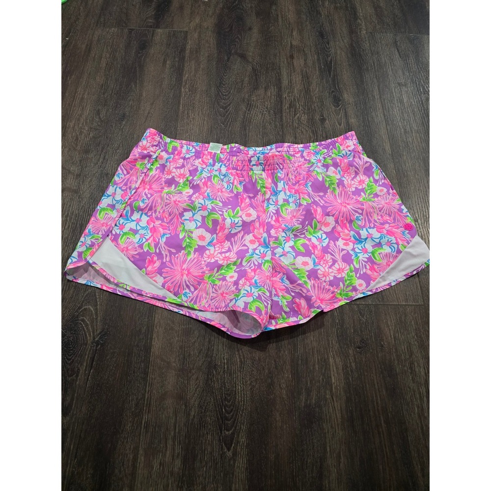Lilly Pulitzer Luxletic Ocean Trail Shorts Floral Pink Purple Blue Womens XL